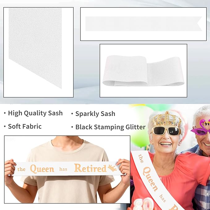 Retirement Party Decorations Gifts For Women Retirement Sash The Queen Has Retired Sash Party Favors Supplies White Glitter