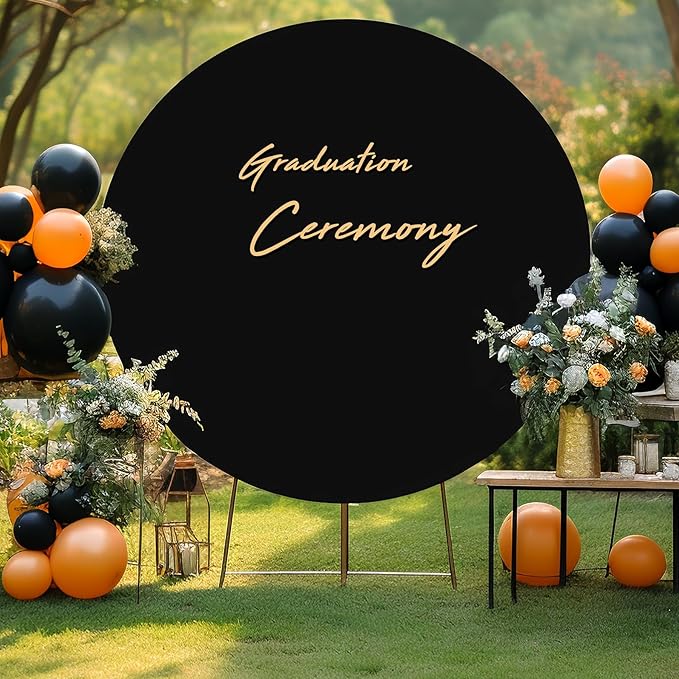 Gallety 7.2FT Black Round Backdrop Cover with Size Adjuster & 4 Metal Clips, Universal Fit for 5ft-7.2ft Circle Stand, Polyester Fabric Arch Cover for Wedding, Birthday Party, Videos, Graduation Decor