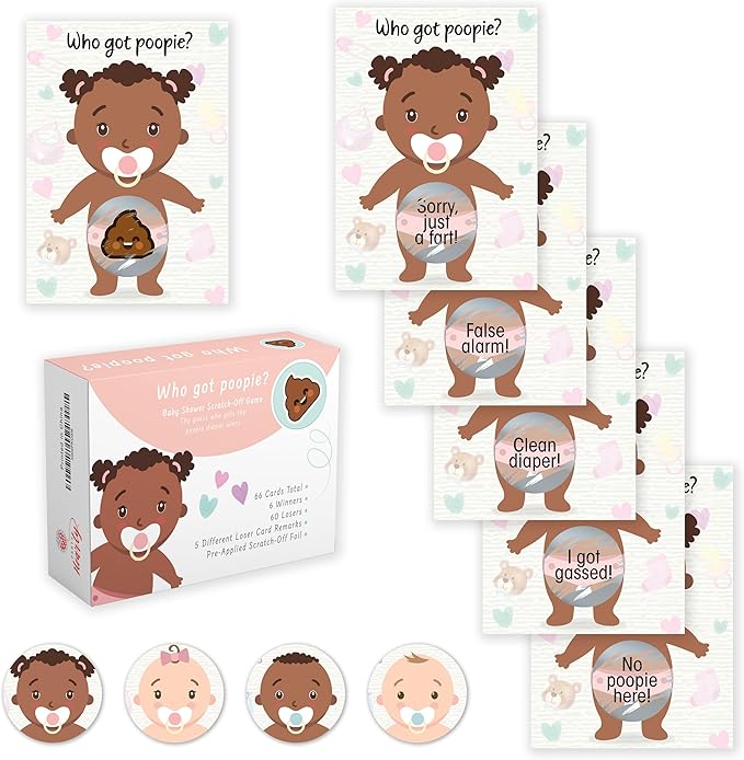 Party Hearty Baby Shower Games for Girl, 66 Poopie Emoji Scratch Off Lottery Tickets, Baby Games Ideas, Scratch Off Game