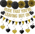 Rude That You're Leaving But OK Banner Going Away Party Decorations for Coworker Friends, Retirement Party Decor, Black Gold Glittery Office & Home Farewell Party Goodbye Decorations
