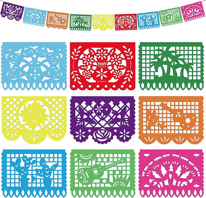 OHOME Cinco De Mayo Decorations - Papel Picado Banner Streams | Mexican Theme Birthday Backdrop Flag Para Fiesta Party Decorations for Taco Accessories Decor Party Favors Supplies