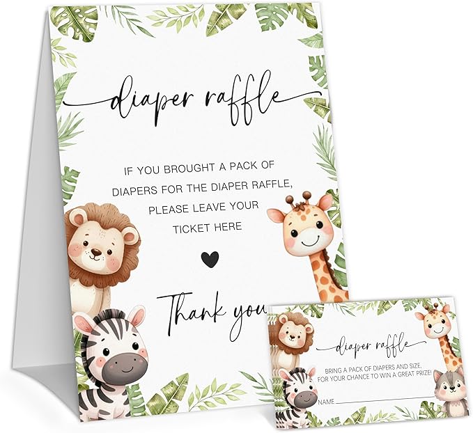 Woodland Diaper Raffle Game, Diaper Raffle Tickets for Baby Shower, Gender Neutral Tickets for Baby Shower Party Favor Decorations Supplies (1 Sign + 50 Cards)