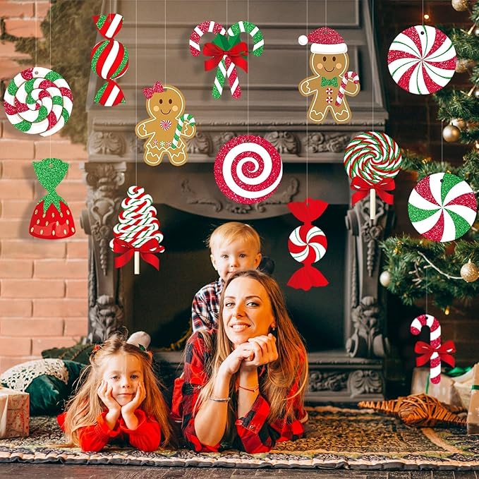 GuassLee Candy Gingerbread Christmas Outdoor Decorations - 18pcs Large Hanging Candy Cane Gingerbread Man Lollipop Decor for Outdoor Yard Porch Christmas Tree Decorations