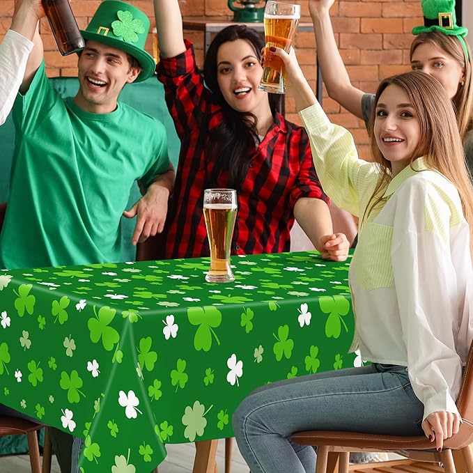 12 PCS St Patricks Day Tablecloth, Disposable 108" X 54" Shamrock Green Plastic Tablecloths, Lucky Shamrock Decor St Patricks Day Decorations for Table, Rectangle Irish Table Cover for Green Party