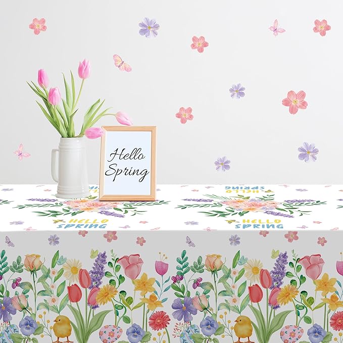OHOME 2 Pack Spring Decorations - Spring Decorations for Home Indoor Outdoor - Disposable Plastic Spring Tablecloth | Spring Party Decorations Favors Supplies for Table Decor Backdrop Banner