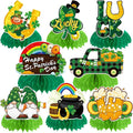 JULMELON St. Patrick's Day Table Decorations Honeycomb Centerpiece, 8pcs Shamrock Leprechaun Lucky Gold Coin Table Topper Irish Party Home Decor