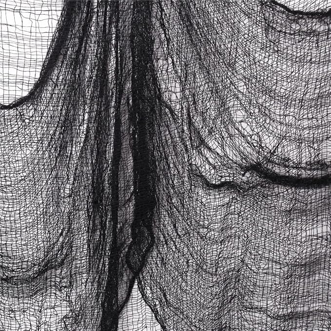 4 Pack Halloween Creepy Cloths, Scary Spooky Cloth Creepy Gauze, 30 x 120inch Freaky Loose Weave Creepy Cloth, Decoration for Haunted Houses Props Halloween Wall Outdoor Indoor Decor (Black)