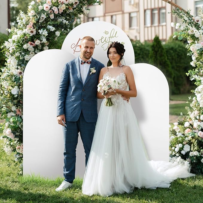 3-Piece Arch Backdrop Cover, Stretchy Spandex Wedding Arch Covers 4FT, 5FT, 6FT for Round Chiara Arch Stand, White Arch Cover for Photo Background Happy Birthday Party Banquet Ceremony Decor