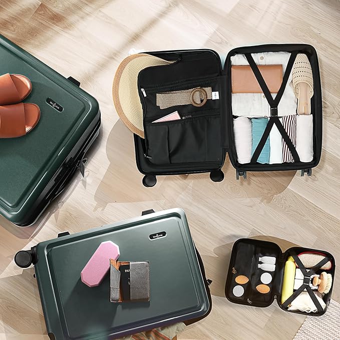 TRAVELARIM Hard Shell Luggage Sets with Spinner Wheels 4 Piece, Expandable Large Suitcases with TSA Lock, Travel Large Suitcase Set, Green Luggage Set