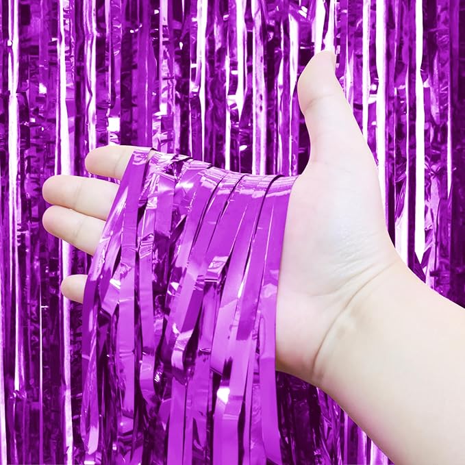 Homiest 3 Pack Hot Pink Tinsel Backdrop, 3.3x6.6 FT Metallic Tinsel Foil Fringe Curtains Party Decorations, Birthday Door Streamers for Baby Shower Wedding, Photo Booth Props Background Wall Decor