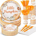 Dandat 350 Pcs Baby Shower Plates Set Baby Shower Party Supplies Serves 50 Tableware Sets Include Plates Napkin Cup Forks Knives Spoons Disposable Dinnerware(Little Pumpkin,Orange)
