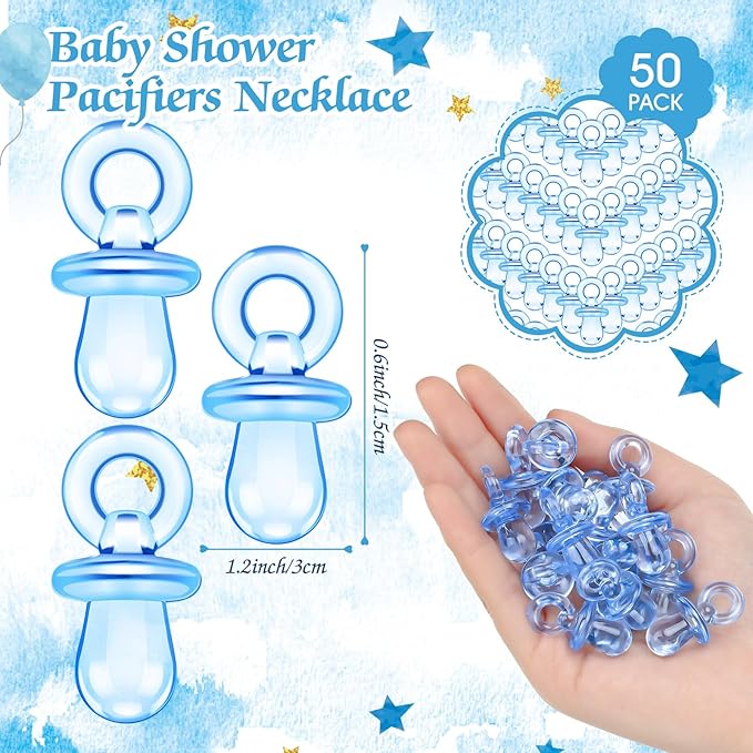 Thyle 51 Pcs Blue Bear Pacifier Hunt Baby Shower Games Include Neutral Bear Themed Hunt Sign and 50 Acrylic Pacifiers for Blue and Brown Baby Shower Game Decoration Gift Sets Gender Reveal Party Decor