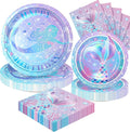 72PCS Mermaid Birthday Plates and Napkins, Set of 24 Disposable Paper Plates for Sea Themed Birthday Party Decorations, Mermaid Themed Party Supplies
