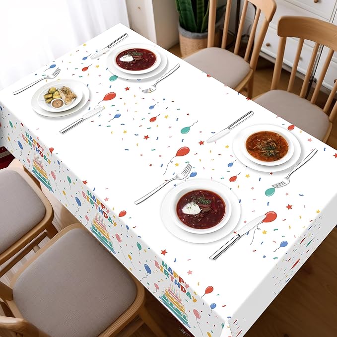 Childom 2 PCS Disposable Rectangular Tablecloths,Birthday Tablecloths, Waterproof Rectangular Table Cloths Suitable for Baby Party Decoration, 54" x 108" Disposable Plastic Table Cloths