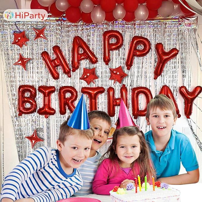 Happy Birthday Balloons Banner, Red 16 Inch Mylar Foil Letter Balloons with 6pcs Star Balloons, Birthday Party Decorations for Kids Girls Women Adults Birthday Party Supplies