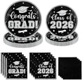 Graduation Plates and Napkins 2026,Black and Silver Graduation Decorations 200pcs Graduation Paper Plates and Napkins Graduation Party Supplies for Graduation Party Decorations,Serve 50