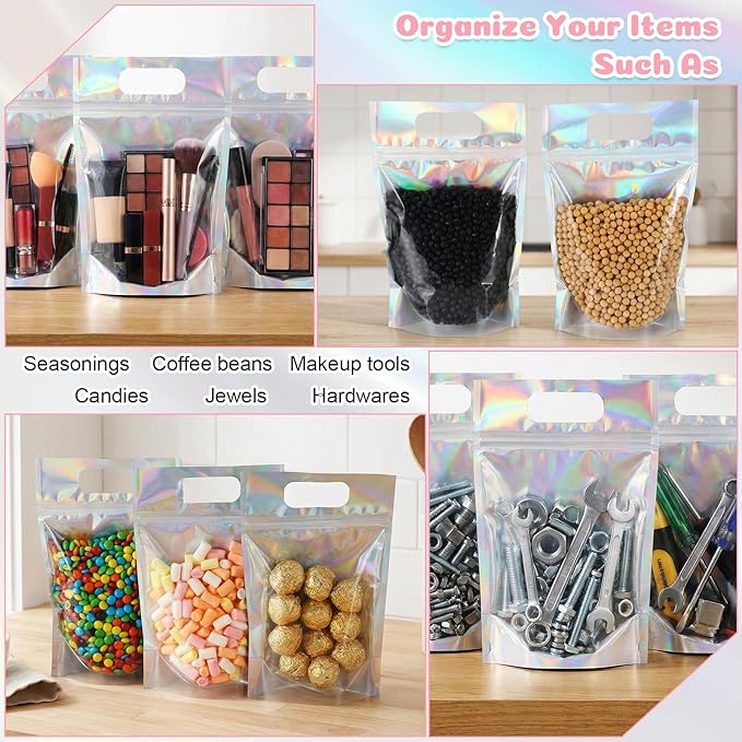 120 Pcs Plastic Gift Bag Bulk 5.5 x 8.7 Inch Resealable Party Goodie Bag with Clear Window Color Favor Pouch with Handle for Home Birthday Wedding Party Candy Gift Wrap Supply (Black)