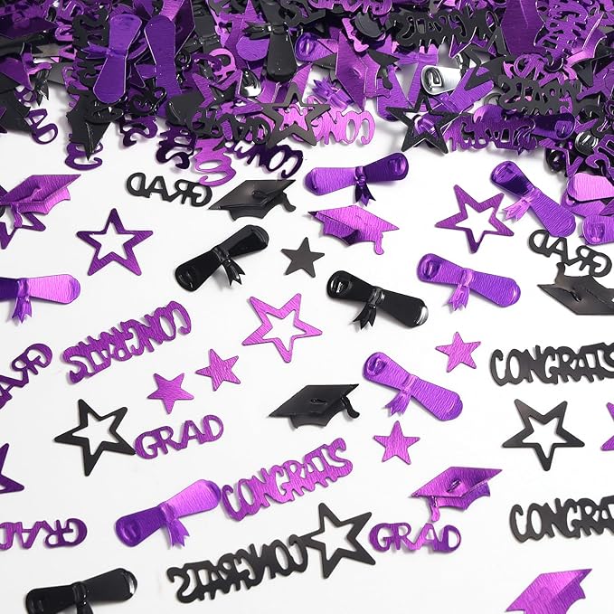 Purple and Black Graduation Confetti 2026, 1000 Pcs Congrats Grad Confetti Class of 2026 Party Table Centerpiece for Graduation Party Decorations