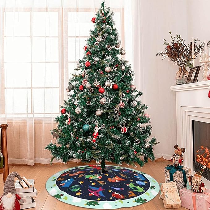 Cute Dinosaur Christmas Tree Skirt Xmas Tree Mat Halloween Christmas Tree Ornaments Decorations Holiday Party Indoor Outdoor 30"