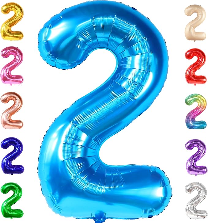 KatchOn, Big Blue Number 2 Balloon - 40 Inch | Baby Shark Birthday Decorations 2nd Birthday Boy | Blue 2 Balloon Number | Balloon for Ocean Party Decor | Number Balloons for Anniversary Decorations