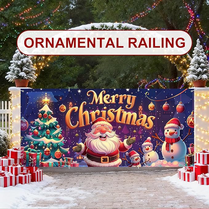 6 x 13 ft Christmas Garage Door Decorations Merry Christmas decorations Xmas Garage Door Cover, Happy New Year Hanging Banner for Home,Outdoor,Indoor,Party (Merry Christmas-Purple, 6 x 13 ft)