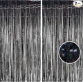 BRAVESHINE Black Party Foil Fringe Curtains - 2 Pack Metallic Tinsel Photo Booth Streamers Backdrop for New Years, Boy, Men, Birthdays, Stranger Theme, Music, Prom, Christmas Party Decorations