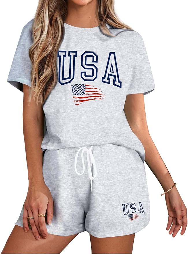 VILOVE 4th of July 2 Piece Sequin Outfits Women 250 Anniversary Usa Shirts and Short Sets Casual Patriotic Shirt Summer Set