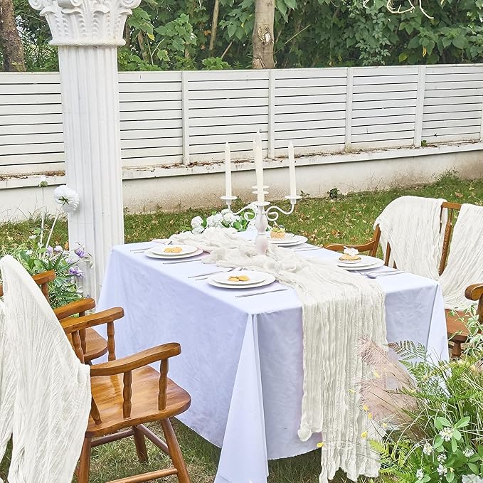 IVAPUPU 6 Pcs Cheesecloth Table Runner - 10ft Ivory White Easter Spring Boho Gauze Cheese Cloth Table Runners for Baby Shower Decoration Wedding Party Garden Farmhouse Decor