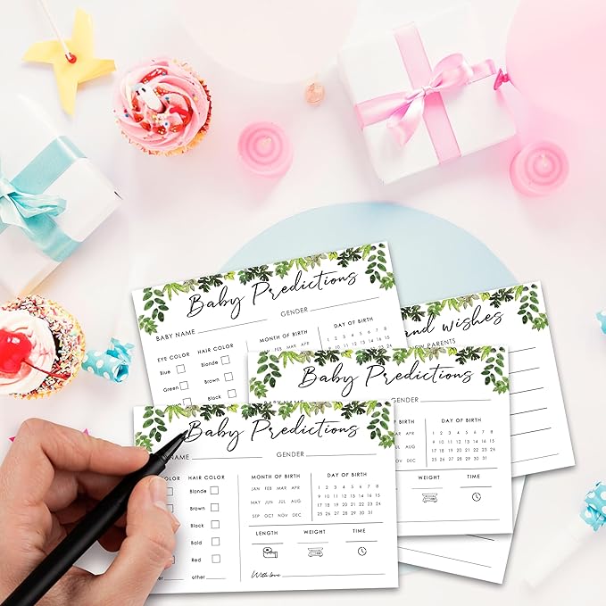 Baby Predictions and Advice Cards, 5" x 7" Minimalism Baby Shower Predictions Cards, Daily Party Games & Activities Favors for Newparents - G04