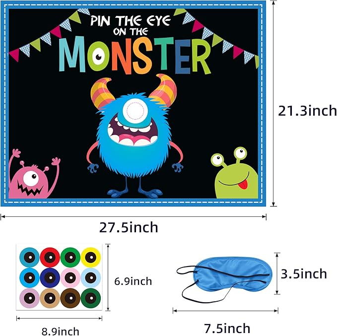 MISS FANTASY Halloween Games Kids - Pin The Eye on The Monster Halloween Party Decorations Gmaes Activities Crafts Supplies for Monster Birthday Family Children Boys Girls Classroom