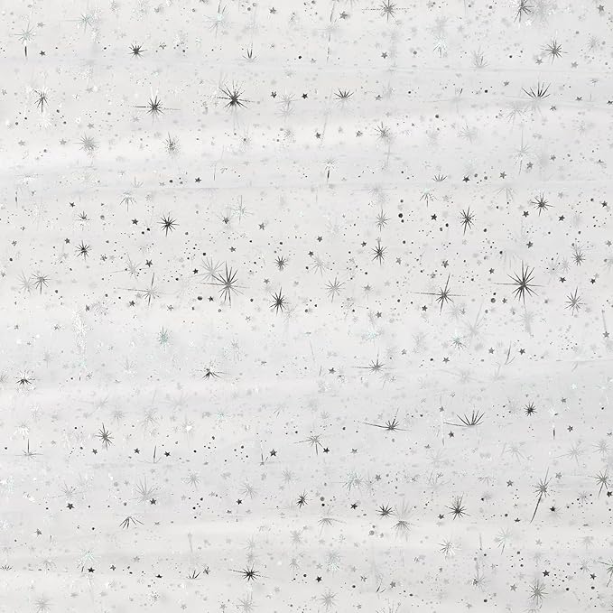 Horaldaily White Silver Sparkling Star Gauze Tablecloth 60x140 Inch Rectangular, Silver Star Sequin Glitter Metallic Foil, Sheer Tulle Cheesecloth for Wedding Baby Shower Party