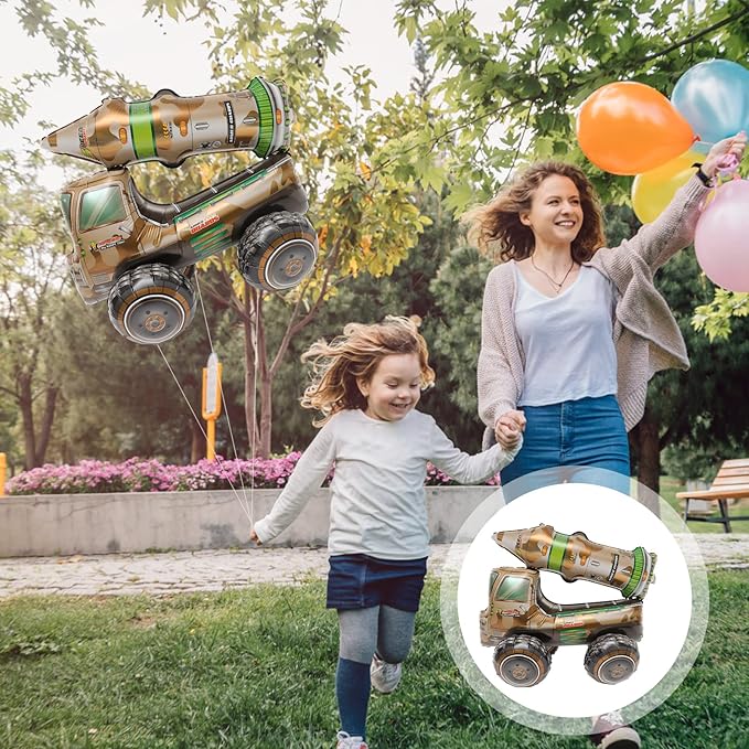 LUOZZY 2 Pcs Army Tank Foil Balloons Birthday Missile Balloons for Truck Military Theme Birthday Party Decorations