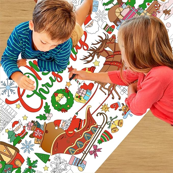 Christmas 30 x 72 Inches Jumbo Paper Coloring Tablecover, Giant Coloring Poster/Tablecloth, Classroom Activities Banner Christmas Party Decorations Crafts for Kids