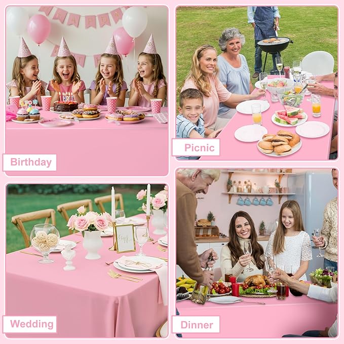 6 Pack Plastic Pink Tablecloth, 54 X 108Inch Pink Party Table Covers Scalloped Easter Table Cloths for Rectangle Tables Disposable Tables Cover for Baby Bridal Shower Tea Party Mother's Day Wedding
