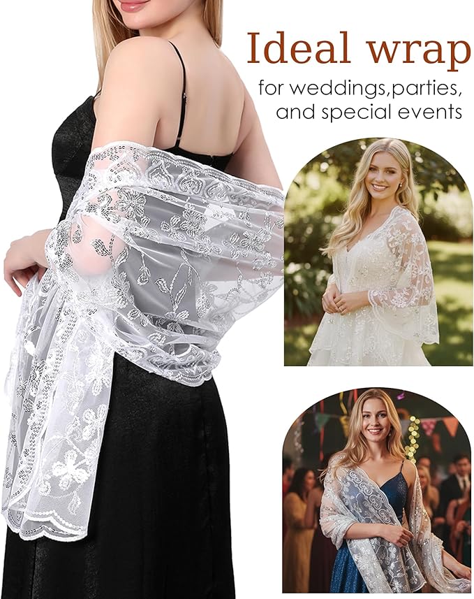 Gossifan Shawls and Wraps for Evening Dresses Sheer Women Elegant Glitter Shawls Soft Sparkly Wedding Bridal Scarf