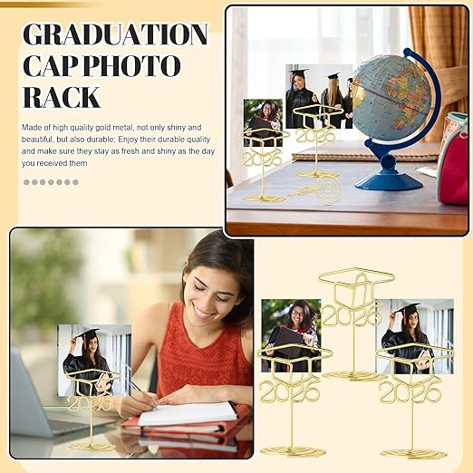 Rtteri 30 Pcs 2026 Grad Cap Graduation Picture Display 2 Inch Gold Photo Holders for Centerpieces Graduation Table Number Holders Card Stands for Class of 2026 Grad Party Supplies
