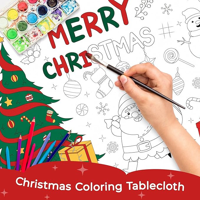 Childom 1 Pack Christmas Coloring Tablecloth for Kids,Christmas Crafts for Kids,30 x 72 Inch Disposable Paper Table Cover,Giant Coloring Poster for Children Gifts Games Activities Holiday Party Favors