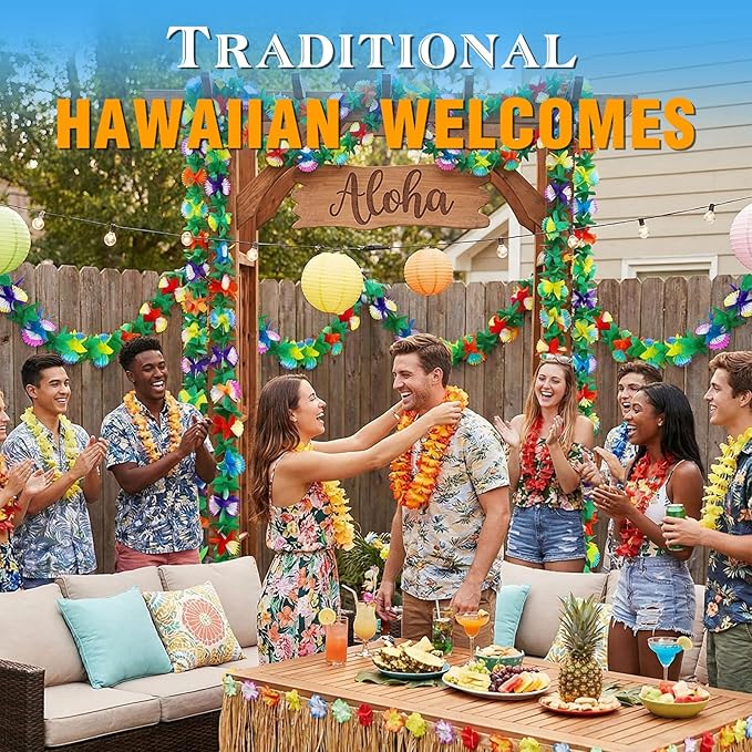 FUTUREPLUSX 6PCS Tropical Garland Party Decorations, 10 ft Multicolored Tissue Paper Hibiscus Flower Summer Banner for Birthday Beach Theme Luau Hawaiian Party Supplies Jungle Decor