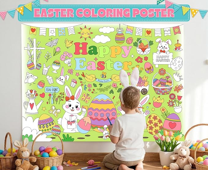 Labeol Easter Decorations Coloring Tablecloth for Kids Easter Crafts for Kids Coloring Poster Easter Games Activities Table Party Decor