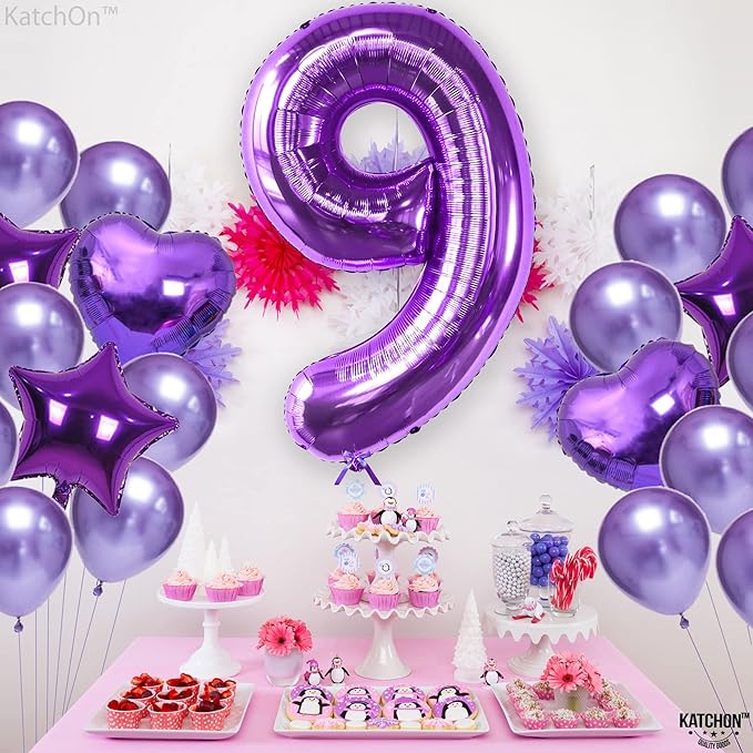 KatchOn, Giant Purple Number 9 Balloon - 40 Inch | Foil 9 Birthday Balloon for 9th Birthday Decorations | 9th Anniversary Decoration | Purple Party Decoration