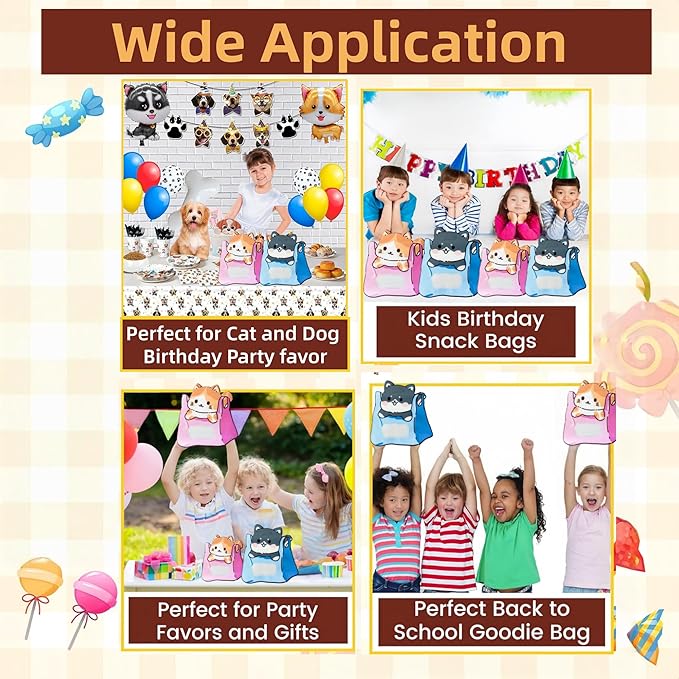 FERENLI 20 Pack Cartoon Gift Bags with Handle Clear Window Self Sealing Snacks Plastic Goodie Bags for Birthday Baby Shower Party Favor (7.8x8.2 inch, Mixed)