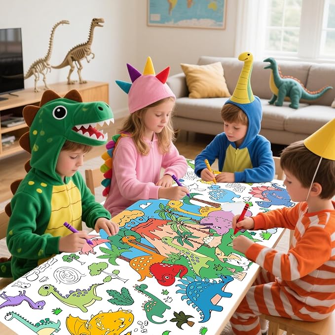 Dinosaur Party Giant Coloring Poster 30x72 Inches Large DIY Dinosaurs Coloring Tablecloth Versatile Classroom Wall Décor & Birthday Activity for Kids for School Home Party Supplies
