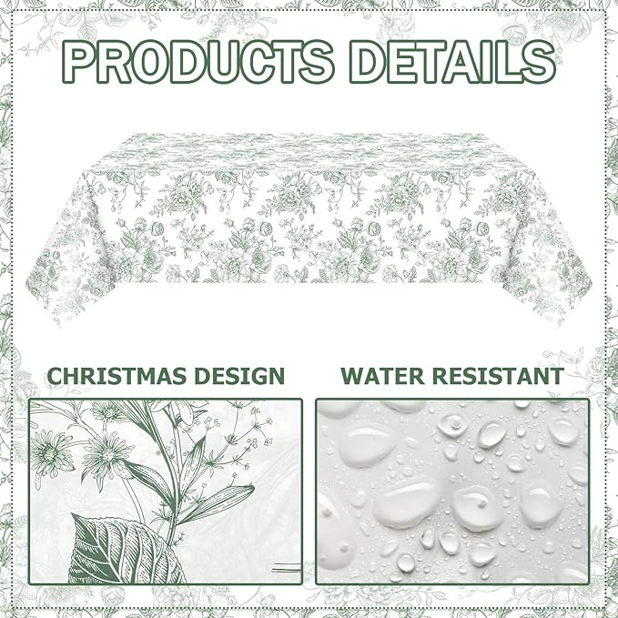 Buryeah 4 Pcs Sage Green Floral Tablecloth for Tea Party Rectangle Disposable Plastic Table Cloth Flower Table Cover for Summer Picnic Wedding Garden Birthday Baby Shower Party Favors, 54 x 108 Inch
