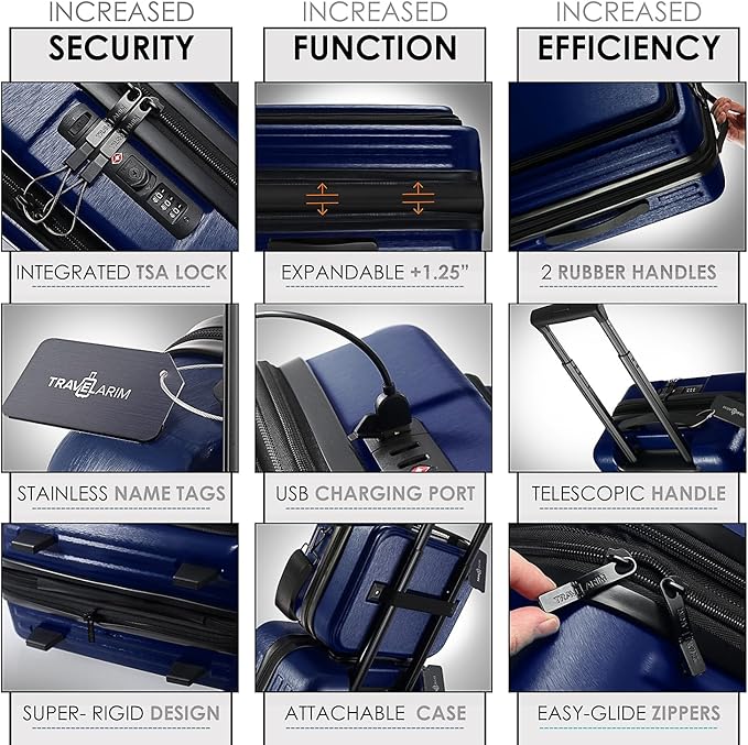 TRAVELARIM Hard Shell Luggage Sets with Spinner Wheels 4 Piece, Expandable Large Suitcases with TSA Lock, Travel Large Suitcase Set, Navy Luggage Set