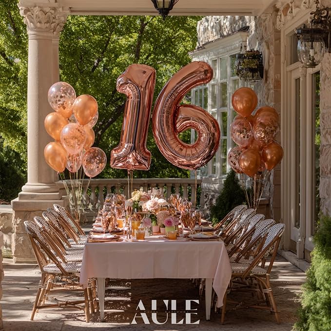 AULE 40 Inch Large 16 Number Balloons Rose Gold Big Foil Number Balloons Giant Helium Happy 16th Birthday Party Decorations for Women Huge Mylar 61 Anniversary Supplies