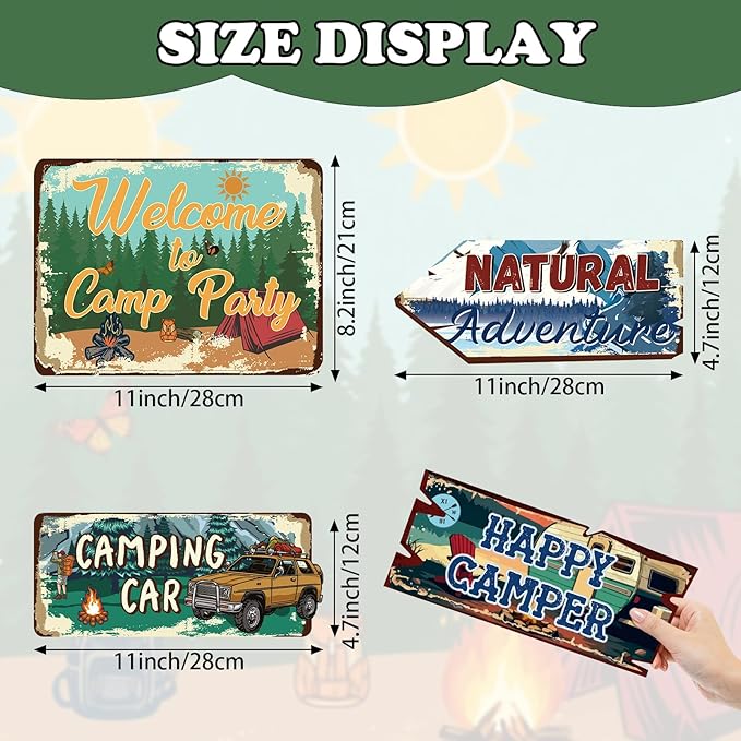 Hooqict 20 Pieces Camping Party Decorations Camping Themed Party Directional Signs for Summer Camp Day Classroom Welcome to Camp Birthday Decor Picnic Yard Sign