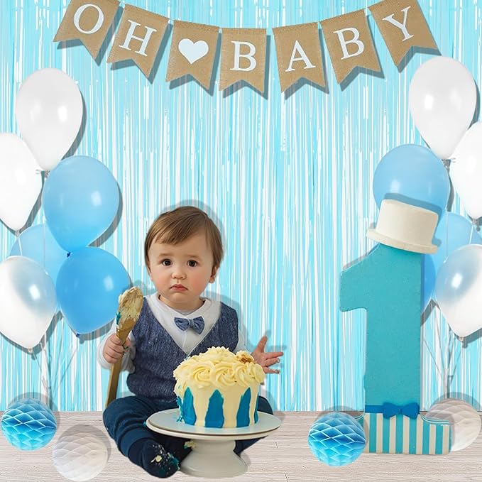 BRAVESHINE Fringe Curtains Backdrop - 2Pcs Pastel Blue Party Streamers Backdrop for Easter/Winter’s Snowflake/Frozen/Boy/Under Sea/Ocean/Shark/Mermaid/Bachelorette/Birthday Decorations