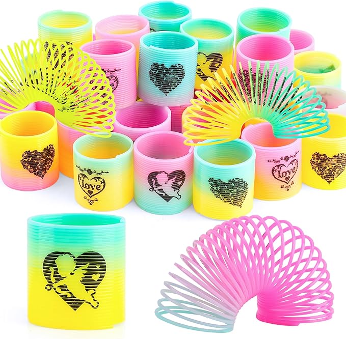 36 Packs Spring Rainbow Magic Fidget Stress Coil Mini Springs Bulk Toys Valentine's Day Wedding Party Favor Goodie Bag Stuffers For Kids Boys Girls (Love)