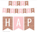Andaz Press Hanging Pennant Banner Party Decorations, Rose Gold Glitter, Blush Pink, Happy Birthday, 1-Pack, Approx. 5-Feet, Girl's 1st Birthday Sweet 16 Mis Quince Themed Decor