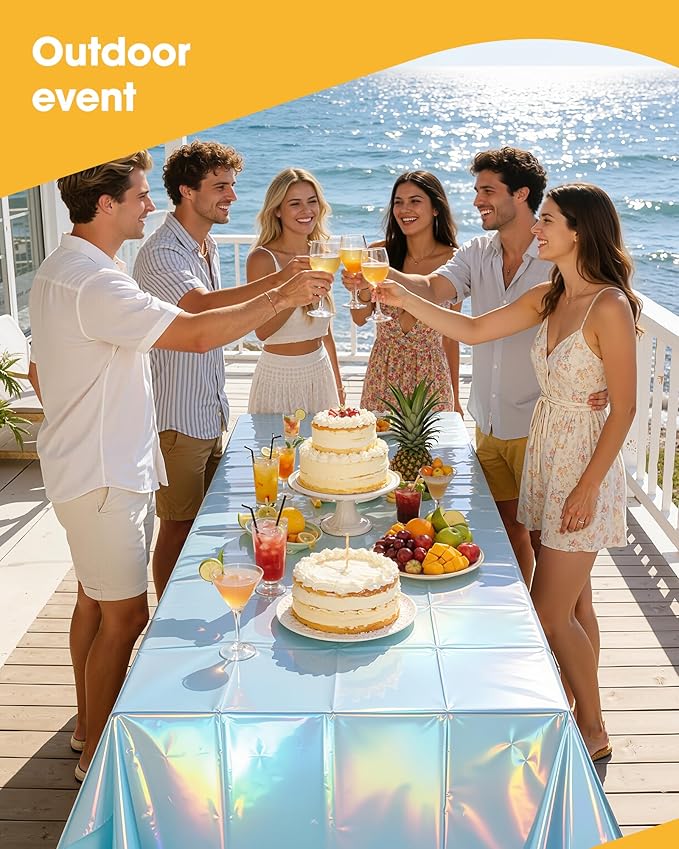 Iridescent Blue Plastic Table Cloth - 4 Pack 54" × 108" Rectangle Disposable Tablecloths for 6FT Tables, Table Cover for Party, Holiday & Gathering Use